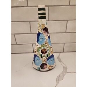 Vintage Signed‎ Tonala Mexican Floral Vase Signed Cer Jimenes 10 Inches Tall